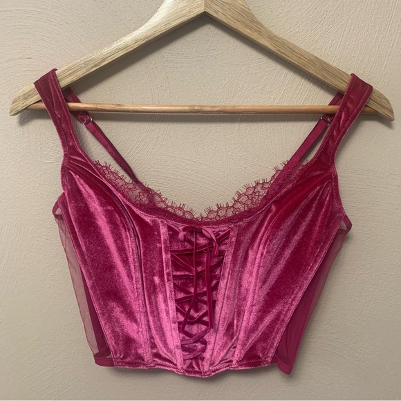 Victoria’s Secret Unlined Lace-Up Velvet Corset Top Size Medium New NWT - Picture 2 of 11
